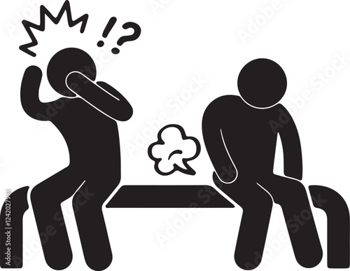 Illustration of a stickman sitting and farting, with another person nearby feeling disturbed