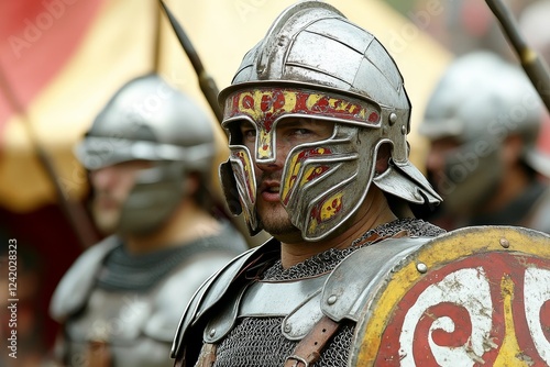 Armas y armaduras de los legionarios romanos en una celebración histórica