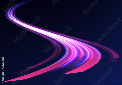 Speed connection vector background. Vector swirl trail effect. Vector swirl trail effect. Car road silhouette with light and motion effect.
