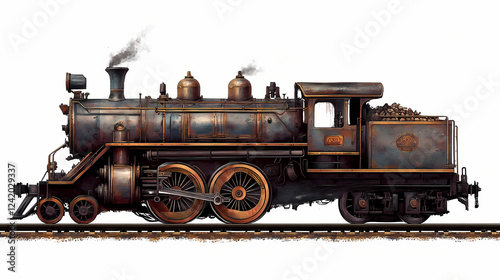 Steam locomotive on transparent background. Steam & Diesel Punk. Illustration
