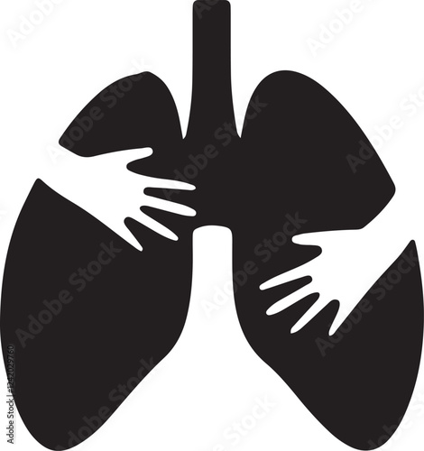 Illustration of a hand hugging the lungs, keeping them healthy