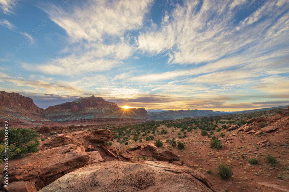 Naklejka premium Sunrise from Panorama Point, Capitol Reef National Park, Utah.