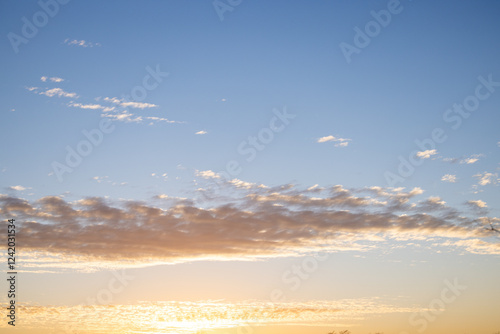 Fototapeta Naklejka Na Ścianę i Meble -  Sky replacement golden sunset clouds blue