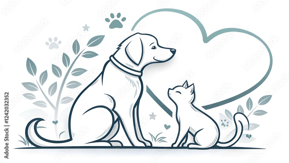 Obraz premium set dog and cat logo design. pet care white linear style concept element symbol vector illustration. 