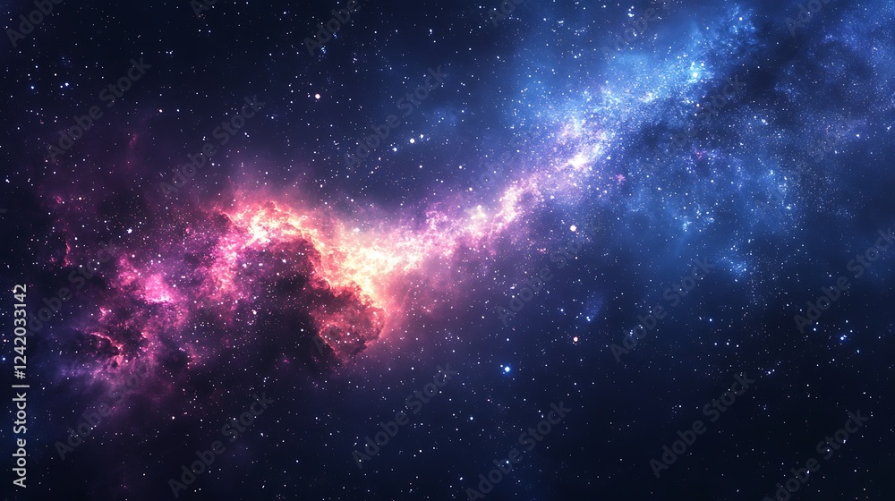 Fototapeta premium A stunning depiction of a cosmic nebula in vibrant colors against a starry backdrop.