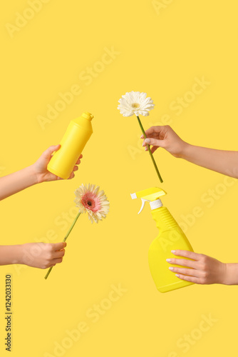Hands holding cleaning prod...
