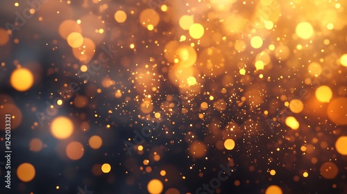 A blurred background of shimmering golden bokeh lights, creating a festive atmosphere.