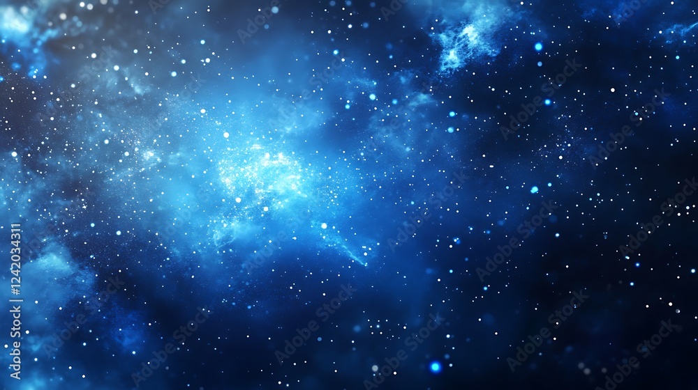 Fototapeta premium A cosmic scene depicting stars and nebulae in a deep blue space background.