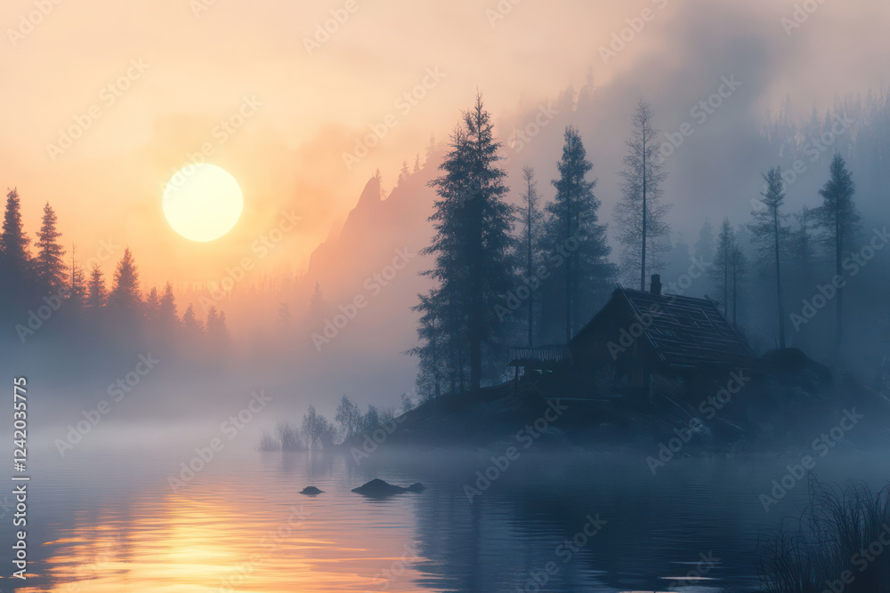 Fototapeta premium Foggy Sunrise at the Lake