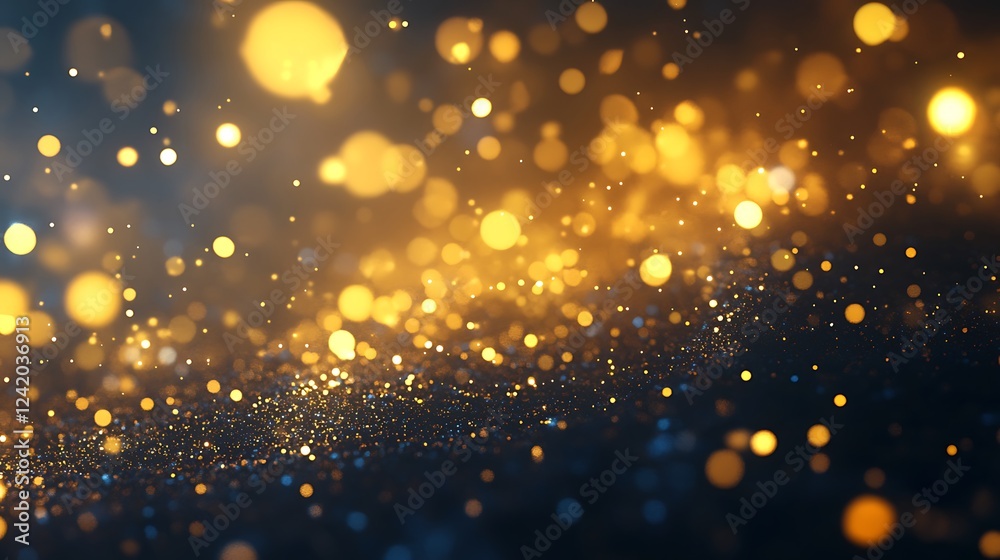 Fototapeta premium A vibrant abstract background filled with shimmering golden and blue bokeh lights.