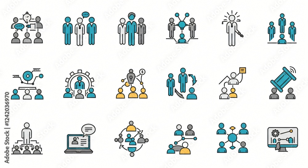 Icon sets for business themes like teamwork, growth, and innovation Icon sets for business themes like teamwork, growth, and innovation