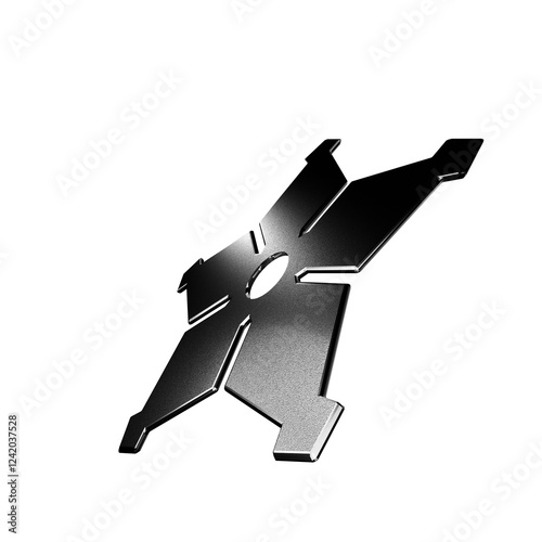 3D Illustration of a Ninja Shuriken –Realistic depiction of a traditional throwing star with sharp blades, metallic texture, and detailed design, perfect for digital art projects, graphics, and poster