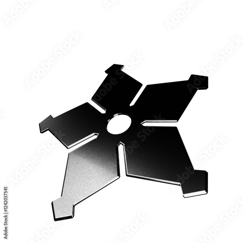3D Illustration of a Ninja Shuriken –Realistic depiction of a traditional throwing star with sharp blades, metallic texture, and detailed design, perfect for digital art projects, graphics, and poster