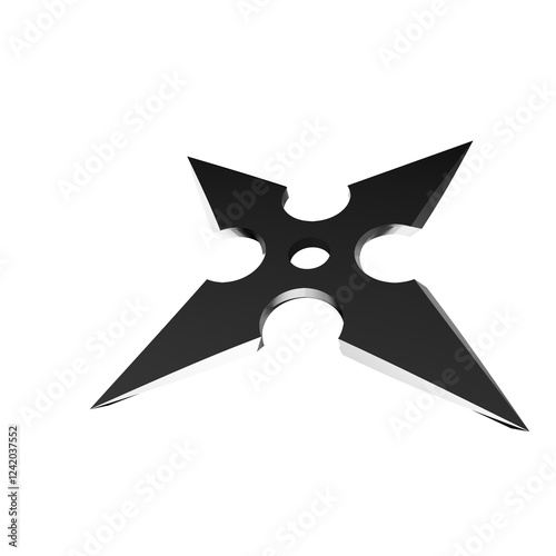3D Illustration of a Ninja Shuriken –Realistic depiction of a traditional throwing star with sharp blades, metallic texture, and detailed design, perfect for digital art projects, graphics, and poster