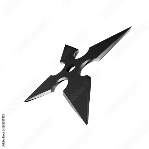 3D Illustration of a Ninja Shuriken –Realistic depiction of a traditional throwing star with sharp blades, metallic texture, and detailed design, perfect for digital art projects, graphics, and poster