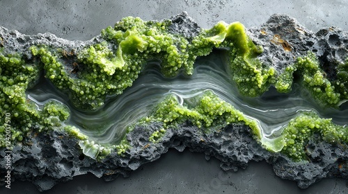 Fototapeta Naklejka Na Ścianę i Meble -  Green algae river textured rock culinary art