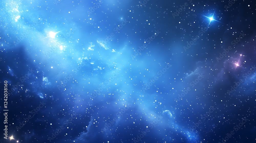 Fototapeta premium A stunning depiction of a cosmic scene filled with stars and nebulae in a blue hue.