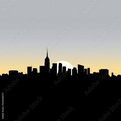 The faint outline of a city skyline silhouetted against a serene dusk sky with a hill in the foreground providing a tranquil backdrop for this atmospheric urban landscape silhouetted skyline cityscape