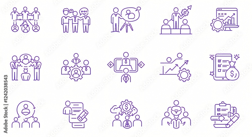 Icon sets for business themes like teamwork, growth, and innovation Icon sets for business themes like teamwork, growth, and innovation