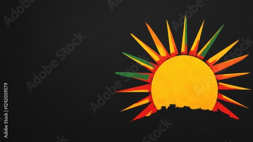 Vibrant painted sun of yellow, red, and green juneteenth colors