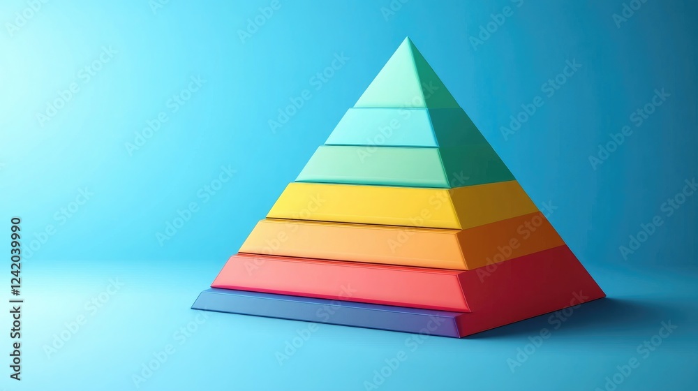 A D pyramid chart with smooth gradients, each level representing business strategy steps, displayed against a minimalist background A D pyramid chart with smooth gradients, each level representing business strategy steps, displayed against a minimalist background