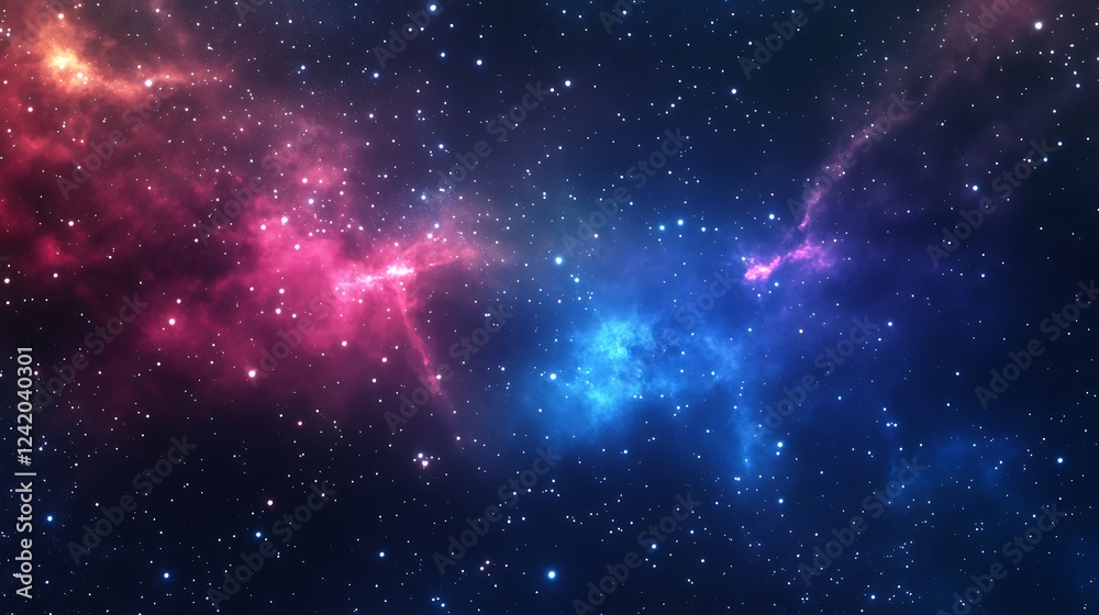 Naklejka premium A vivid depiction of a cosmic scene filled with colorful nebulas and stars.