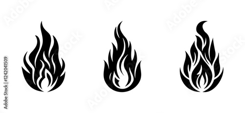 Three simple fire icons, symbols of frequent fires