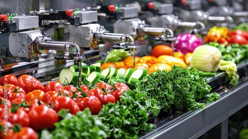 Fresh Vegetables in High-Tech Food Processing Factory Production Line