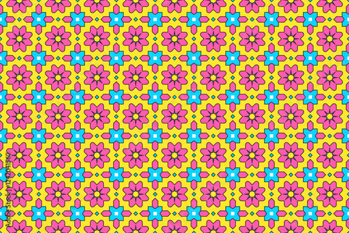 Seamless Fashion Digital Interior Graphic Luxury Symmetric Fabric Endless Wallpaper Texture Cloth Textile Geometric Art Tile Decoration Shape Template Visual Design Background Perspective Pattern.