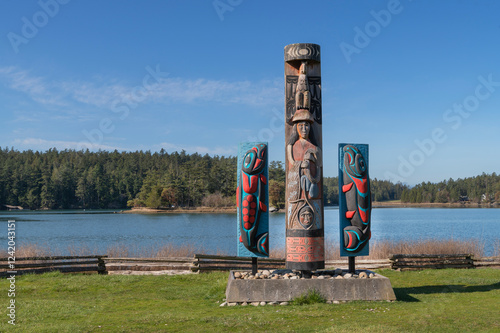Coast Salish totem poles. English Camp, San Juan Islands National Historical Park
