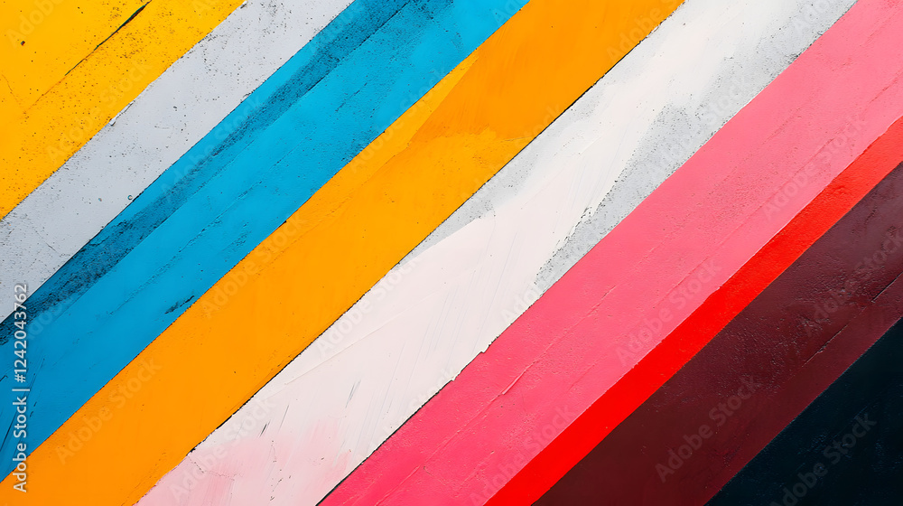 Fototapeta premium Diagonal Stripes of Multicolored Paint on Textured Surface