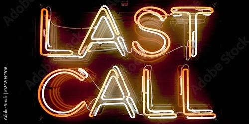 Bright neon sign reading 'LAST CALL' illuminated in vibrant colors against a dark background