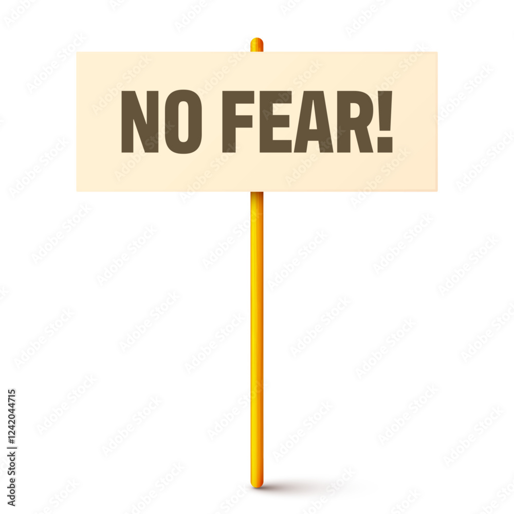 Protest sign with text slogan and wooden holder. Demonstration banner. Strike action cardboard placard mockup. Social advertisement. Vector illustration Protest sign with text slogan and wooden holder. Demonstration banner. Strike action cardboard placard mockup. Social advertisement. Vector illustration