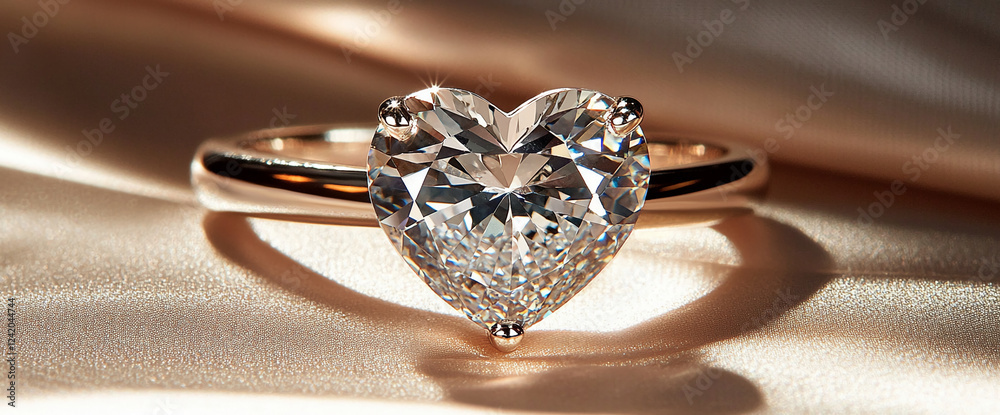 Close-up of a sparkling heart-shaped diamond engagement ring with a rose gold band, representing luxury, commitment, and romance, ideal for weddings or proposals. Close-up of a sparkling heart-shaped diamond engagement ring with a rose gold band, representing luxury, commitment, and romance, ideal for weddings or proposals.