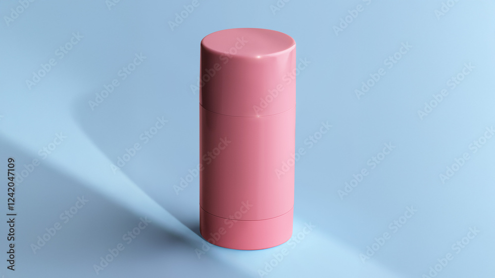 Mockup of a pink jar of roller deodorant on a blue background Mockup of a pink jar of roller deodorant on a blue background