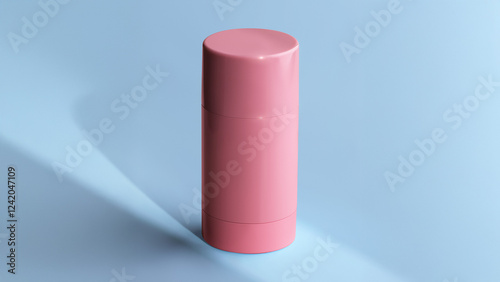 Mockup of a pink jar of roller deodorant on a blue background