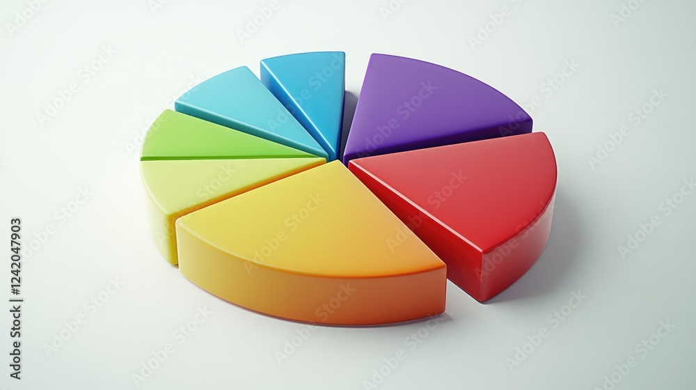 Obraz premium Minimalistic D pie chart with sleek, gradient segments arranged on a white surface, each piece representing a different financial asset class