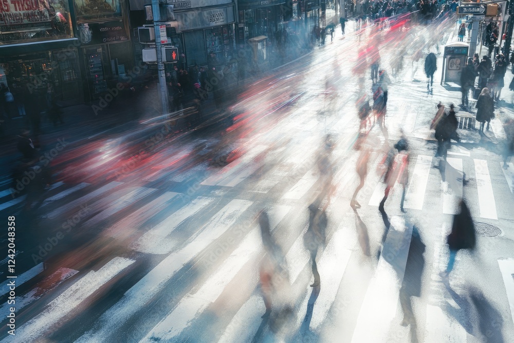 Busy New York City Street Scene with Pedestrians Crossing Busy New York City Street Scene with Pedestrians Crossing