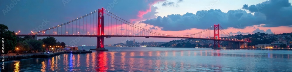 Obraz premium Majestic Bosphorus Bridge spanning the waterway, reflecting Istanbul's rich history and culture , Istanbul Turkey, History, Architecture