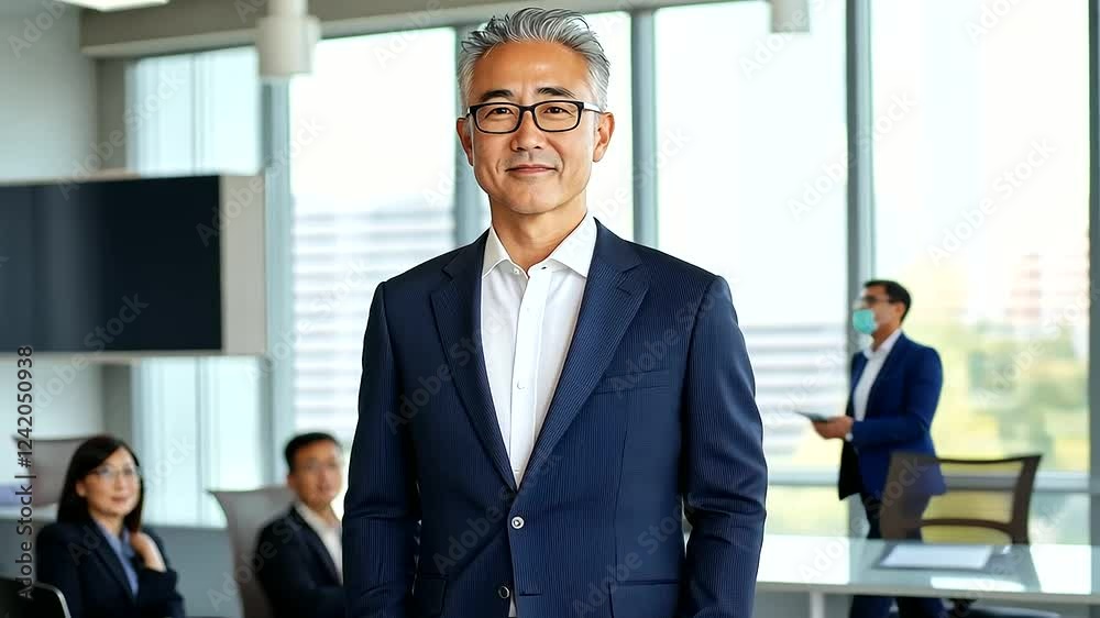 Experienced executive conducting a meeting in a modern office setting. Experienced executive conducting a meeting in a modern office setting.