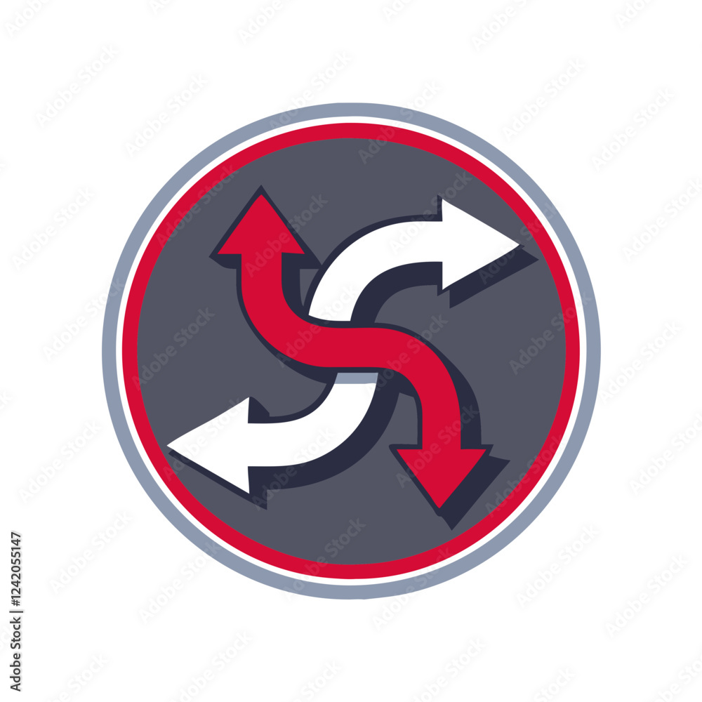 Direction arrows icon graphic design featuring a circular arrangement of arrows indicating movement in multiple directions Direction arrows icon graphic design featuring a circular arrangement of arrows indicating movement in multiple directions