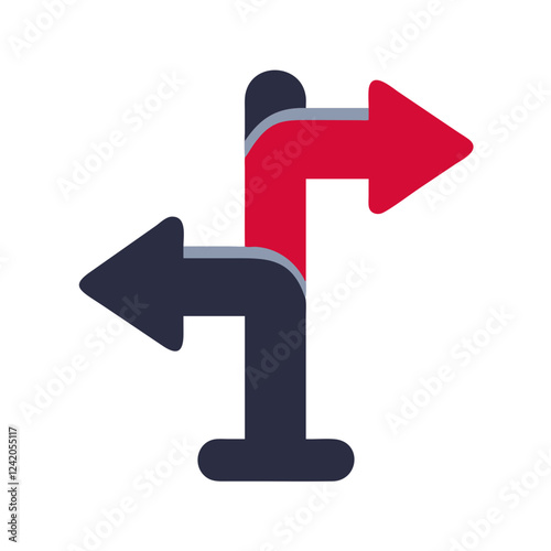 Direction arrows icon graphic design featuring two arrows indicating a turn in red and dark colors