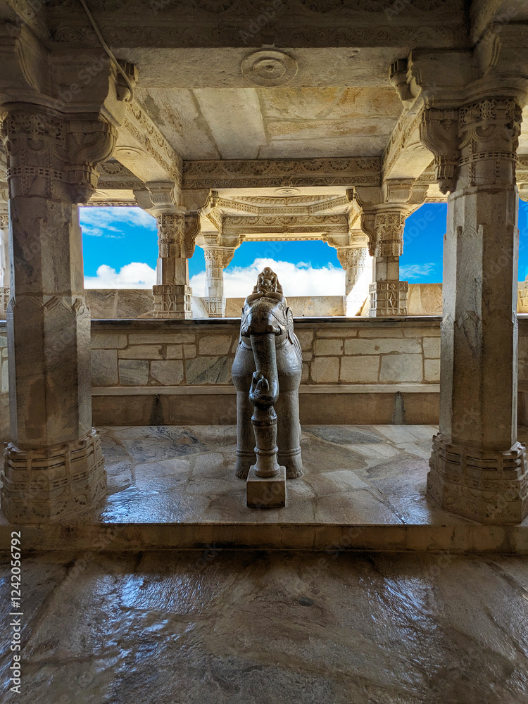 Shining marble floors and an elephant on a bright day, Udaipur, India