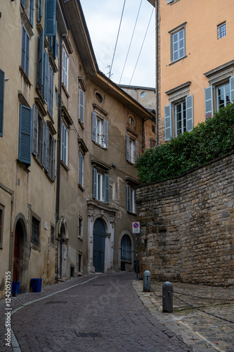 Historical part of Bergamo city, Bergamo Alta with narrow streets, tourists destination