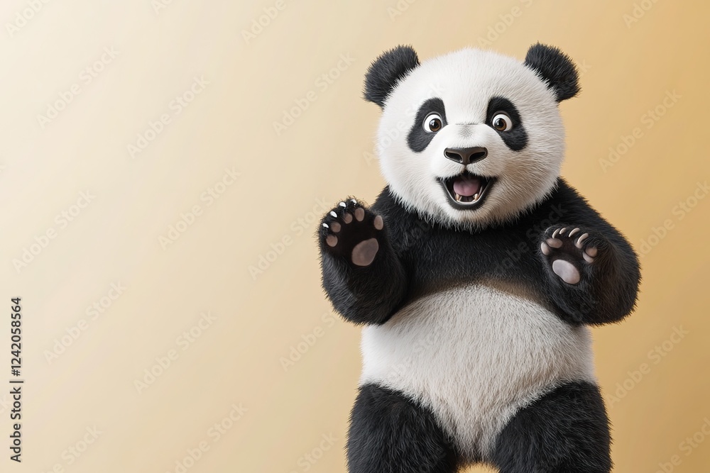 A Happy Panda Cub Raises Its Paws Playfully A Happy Panda Cub Raises Its Paws Playfully