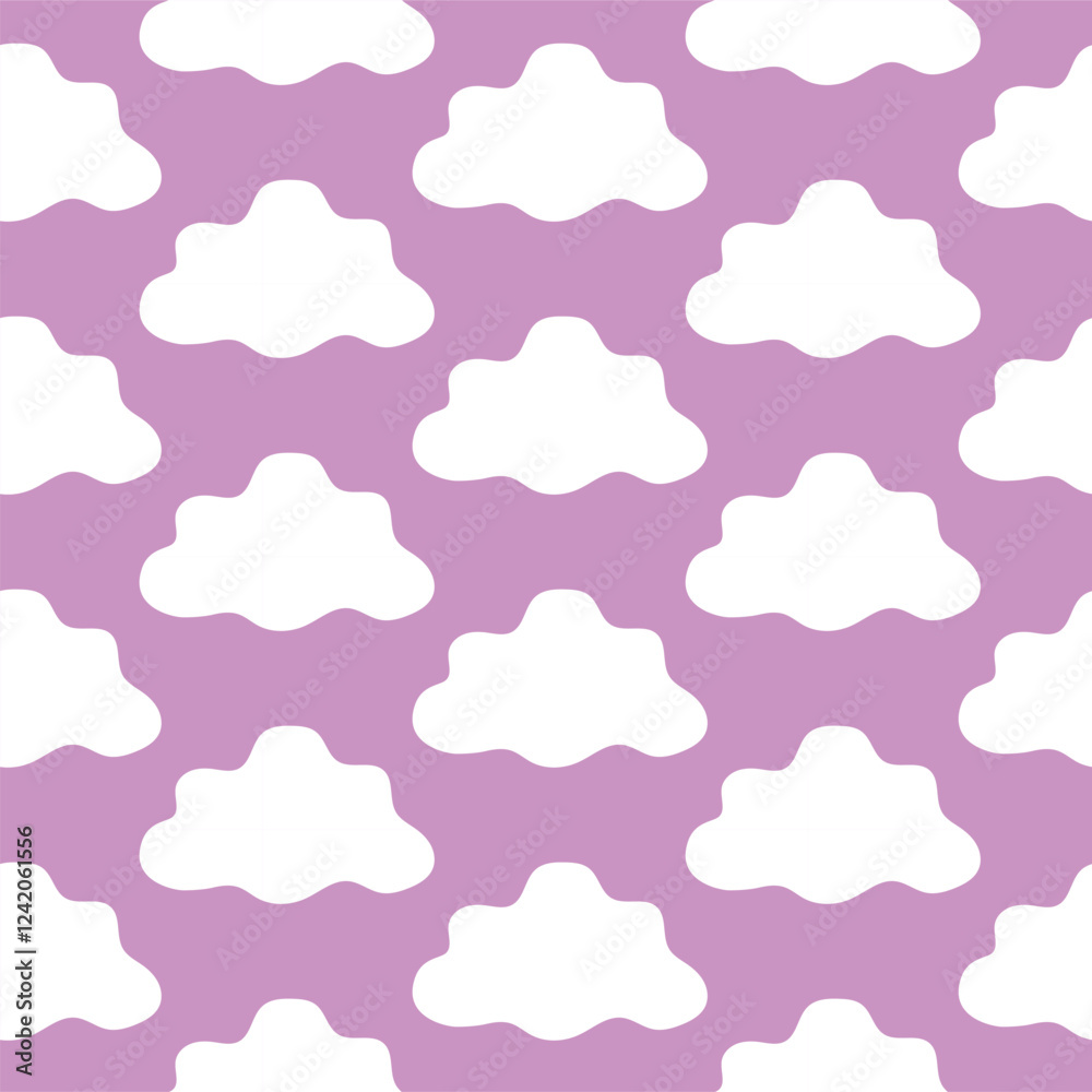 Seamless Pattern of White Clouds on Pink Background. Concept of sky art, cloud design, cute pattern, pastel theme, whimsical decor, playful illustration, graphic design element. Print Design, Textile Seamless Pattern of White Clouds on Pink Background. Concept of sky art, cloud design, cute pattern, pastel theme, whimsical decor, playful illustration, graphic design element. Print Design, Textile