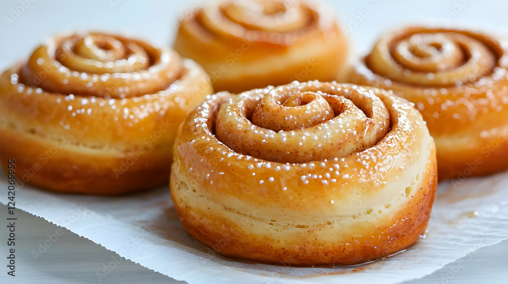 Sweet Cinnamon Rolls on Baking Paper Sweet Cinnamon Rolls on Baking Paper