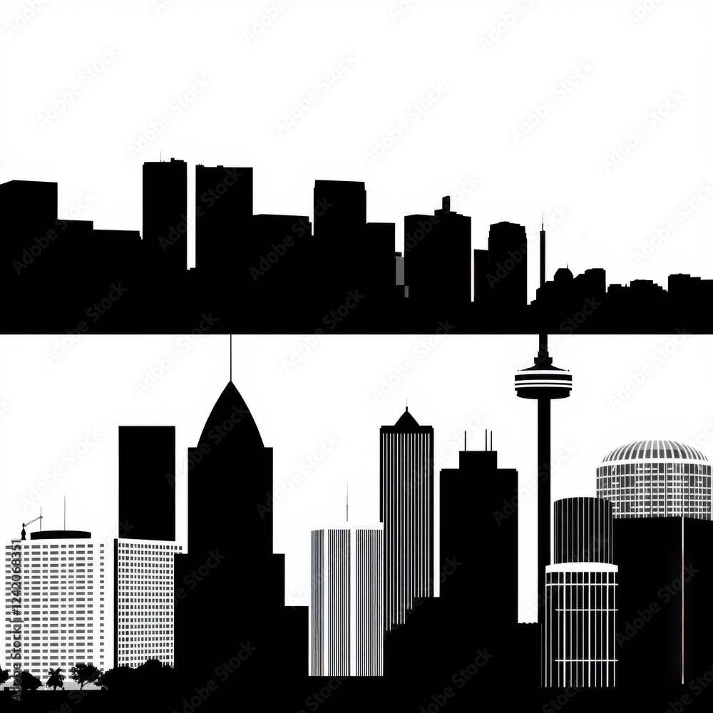 Naklejka premium A serene skyline silhouette emerging from soft clouds creating a tranquil urban scene that inspires calmness and contemplation skyline silhouette 