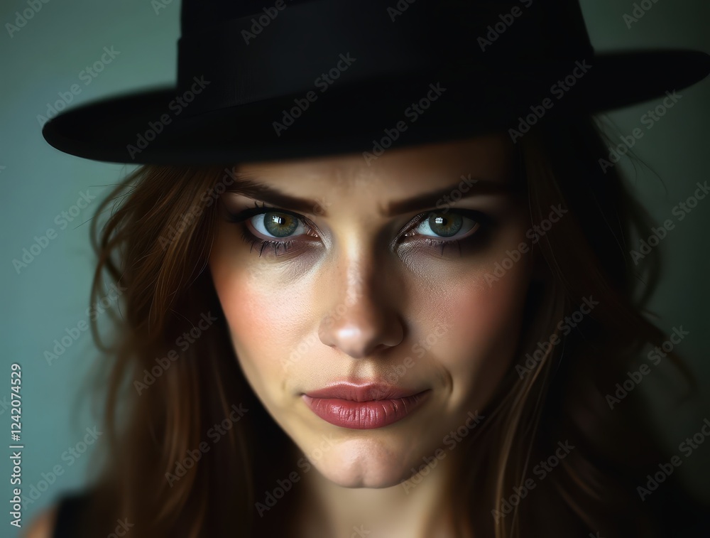 Mysterious woman with hat and smoky eyes posing Mysterious woman with hat and smoky eyes posing