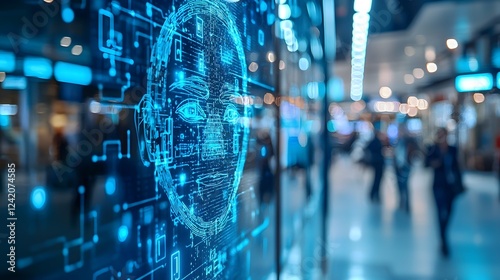 Futuristic High Tech Security System with Facial Recognition and Automated Access Control